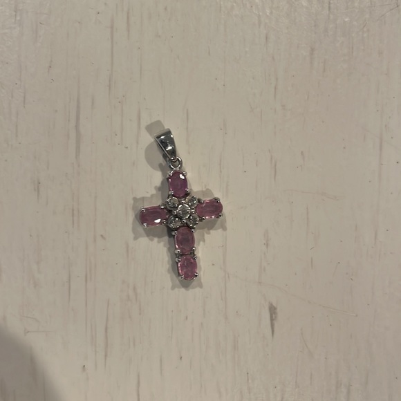 Pink sapphire cross with five diamonds in the middle - Picture 7 of 14